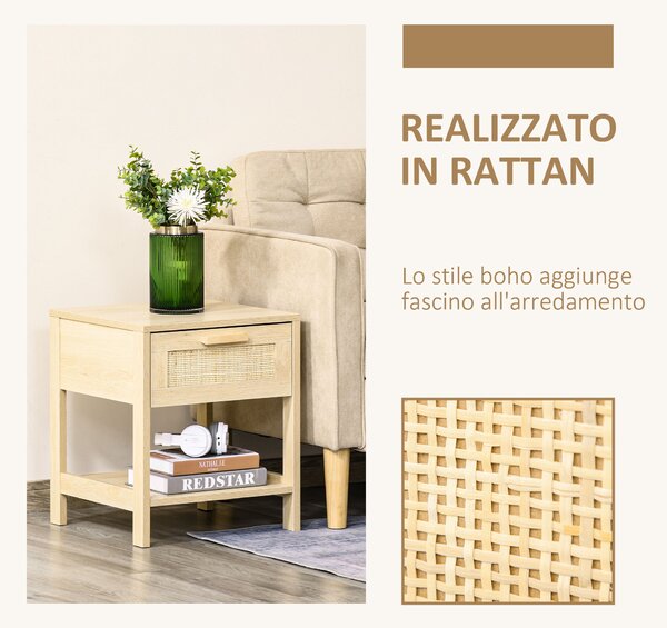 HOMCOM Comodino Moderno con Cassetto e Ripiano Inferiore Portaoggetti, in MDF, 40x40x48 cm, color Legno|Aosom