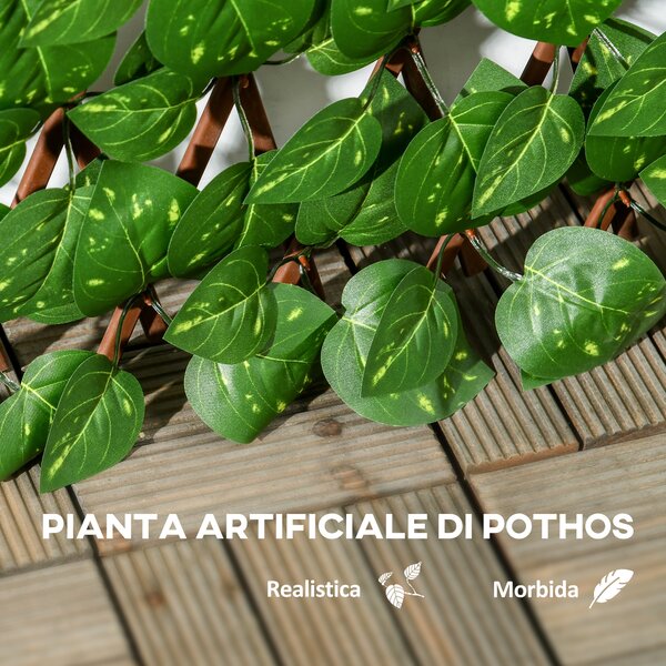 Outsunny Siepe Artificiale 200x100 cm in Seta e Plastica PE, Siepe Finta di Pothos con 495 Foglie, Verde|Aosom
