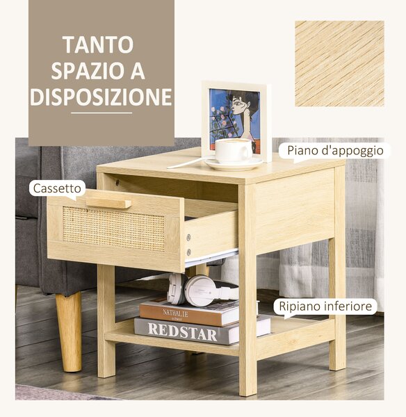 HOMCOM Comodino Moderno con Cassetto e Ripiano Inferiore Portaoggetti, in MDF, 40x40x48 cm, color Legno|Aosom