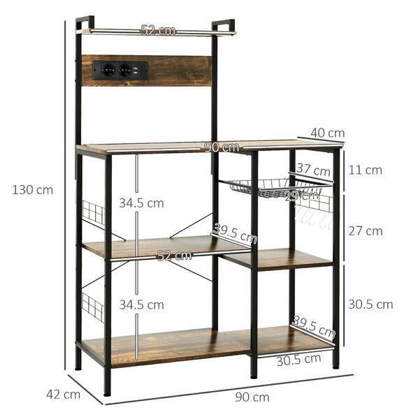 Scaffale da Cucina Mobile Microonde con Ripiani Cassetto e Prese stile