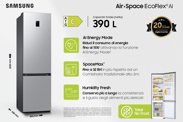 Samsung Frigorifero Combinato No Frost Capacit 390 Litri Classe energetica C colore Inox - RB38C672CSA/EF