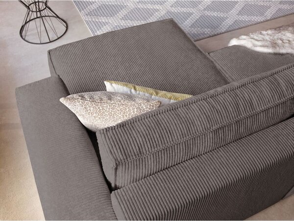Divano angolare grigio tortora allungabile/con contenitore con rivestimento in velluto a coste Nihad – Bobochic Paris