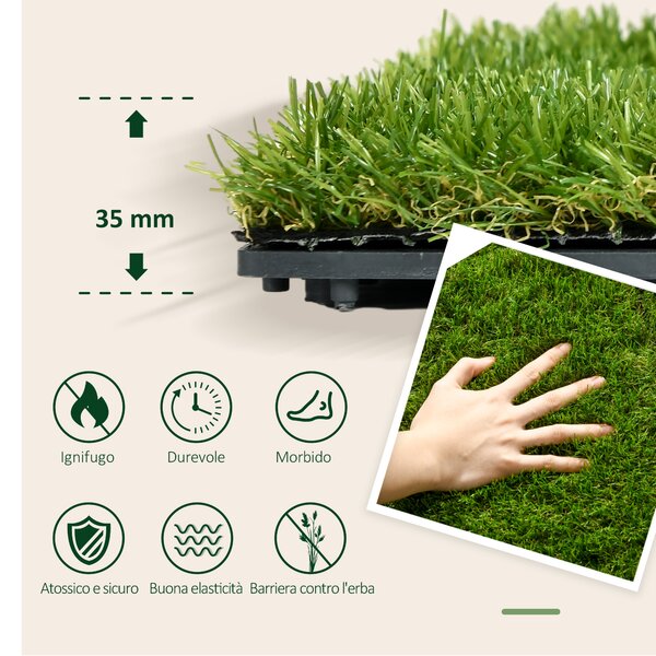 Outsunny Piastrelle da Giardino con Erba Sintetica 30x30cm 10 Pezzi, Prato Artificiale Densità 6500, Verde