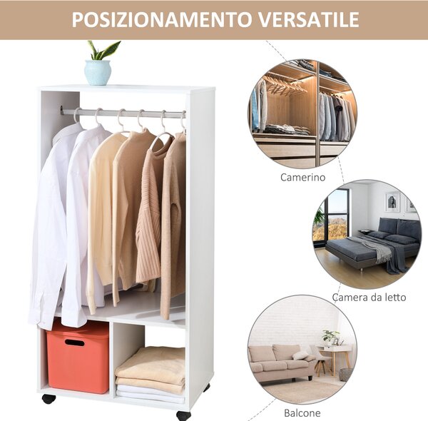 HOMCOM Mobile Appendiabiti con Barra in Alluminio e 2 Ripiani Aperti, in Truciolato, 60x40x128 cm, Bianco|Aosom