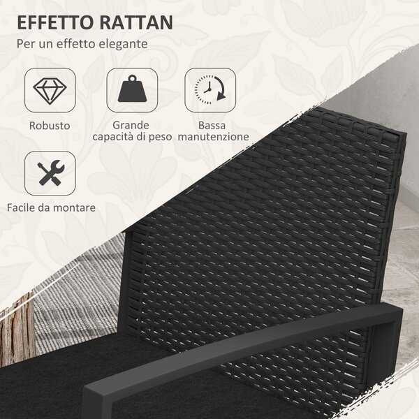 Outsunny Set da Giardino 3 Pezzi con 2 Sedie con Cuscini e Tavolino con Piano in Vetro, Effetto Rattan Nero|Aosom