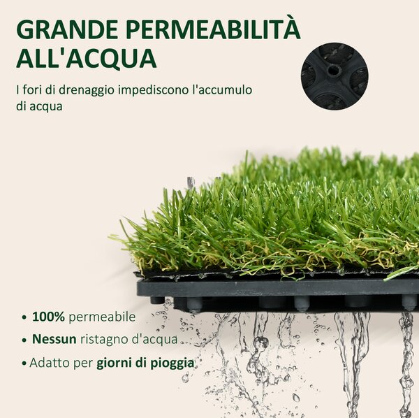 Outsunny Piastrelle da Giardino con Erba Sintetica 30x30cm 10 Pezzi, Prato Artificiale Densità 6500, Verde