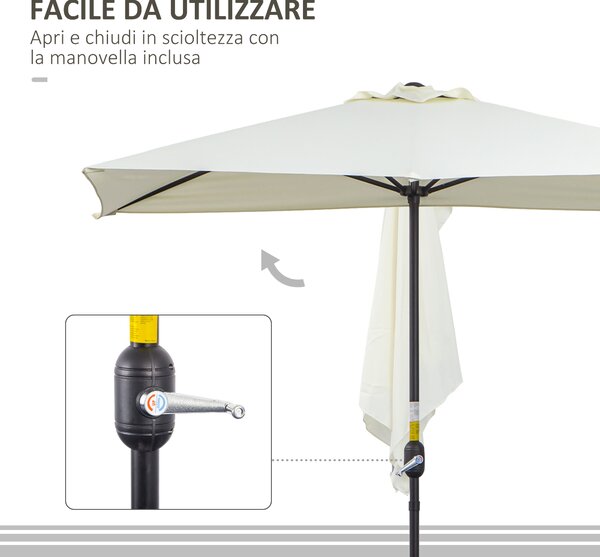 Outsunny Ombrellone da Parete Mezzaluna Salvaspazio con Apertura a Manovella, Beige|Aosom