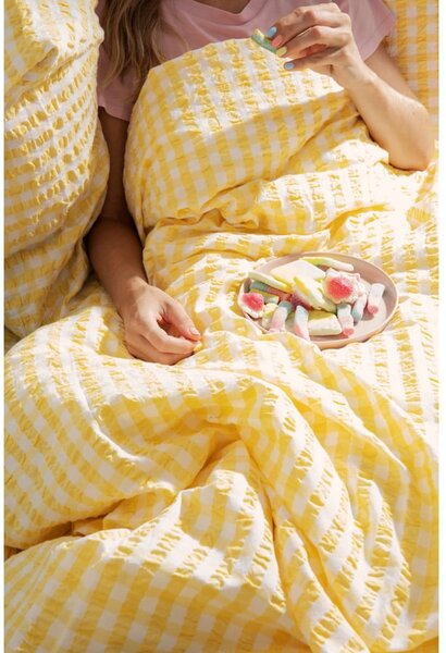 Biancheria da letto in crêpe giallo e bianco per letto singolo 140x200 cm Bæk&Bølge - JUNA