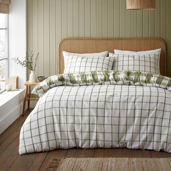 Biancheria da letto in flanella verde per letto matrimoniale 200x200 cm Gingham Check - Catherine Lansfield