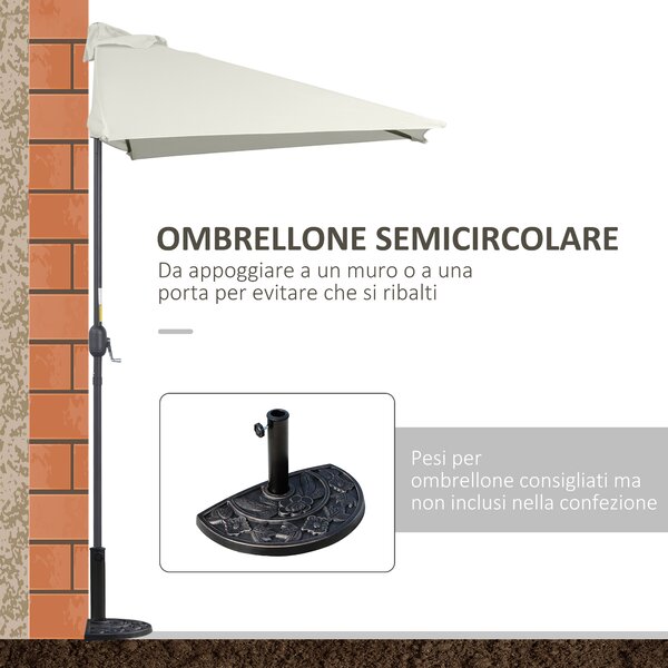 Outsunny Ombrellone da Parete Mezzaluna Salvaspazio con Apertura a Manovella, Beige|Aosom