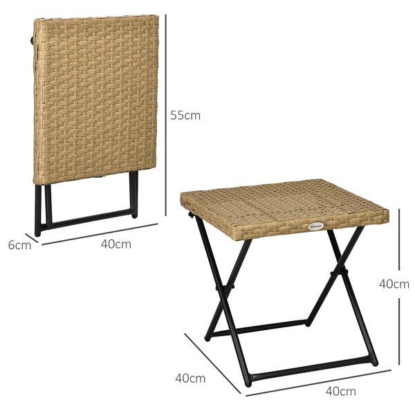 Outsunny Tavolino da Giardino Pieghevole Salvaspazio in Rattan Sintetico e Acciaio, 40x40x40cm, Colore Vimini|Aosom