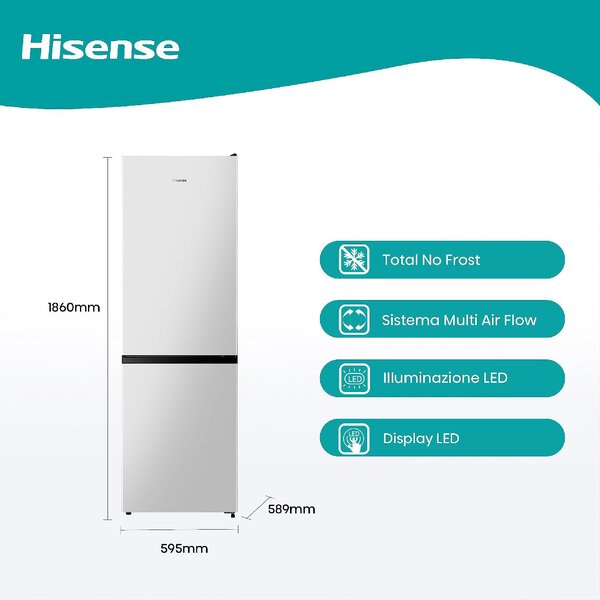 Hisense Frigorifero Combinato Total No Frost Classe E Capacit 207 Litri colore Bianco - RB390N4AWE