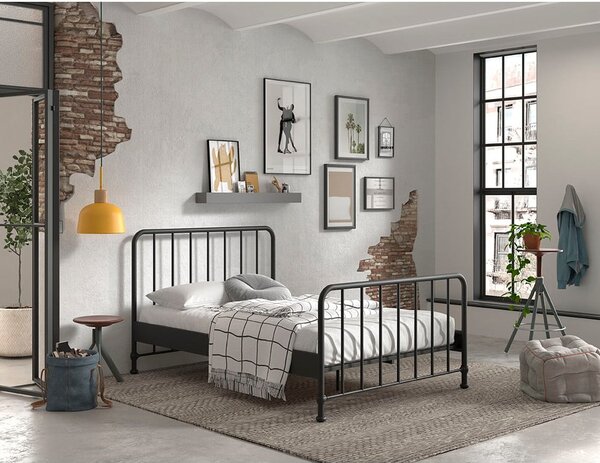 Letto singolo in metallo nero con griglia 140x200 cm BRONXX - Vipack