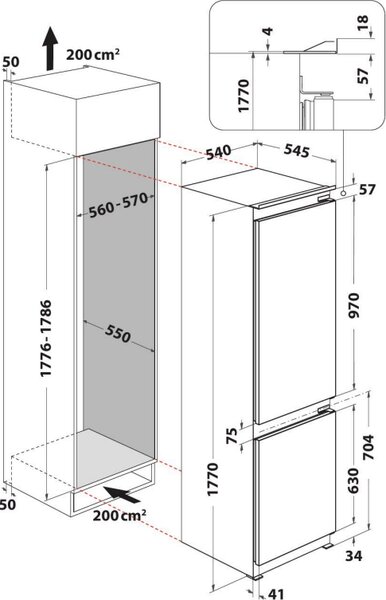 Whirlpool Frigorifero da Incasso Combinato 273 Litri Classe E Raffreddamento Statico - ART 66001 E