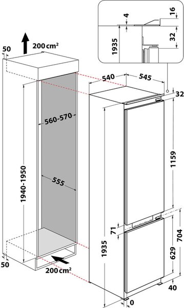 Whirlpool Frigorifero da Incasso Combinato 284 Litri Classe E Total No Frost - WHKN 3283 B4E