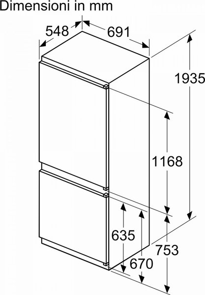 Bosch Frigorifero da Incasso Combinato 383 Litri Classe E No Frost Serie 2 - KBN965SE0