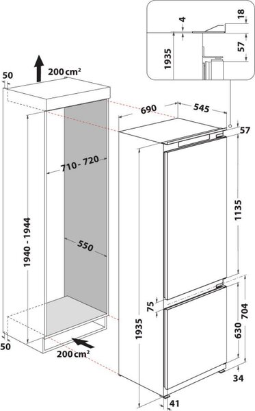 Indesit Frigorifero da Incasso Combinato 400 Litri Classe E Raffreddamento Statico IND 402 - IND 402