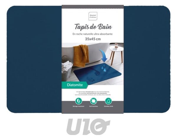 Tappetino da bagno blu scuro in terra di diatomee 35x45 cm Diatonella - douceur d'intérieur