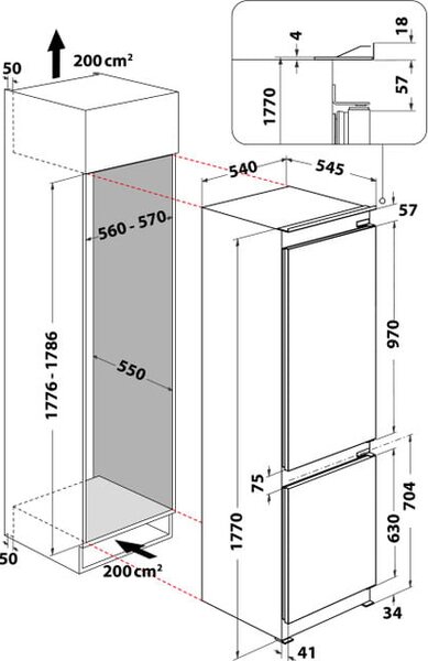 Whirlpool Frigorifero da Incasso Combinato Capacit 250 Litri Classe energetica C No Frost - WHC18 T574 P
