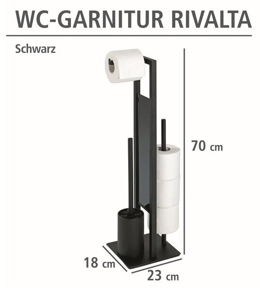 Scopino nero con porta carta igienica Rivalta - Wenko