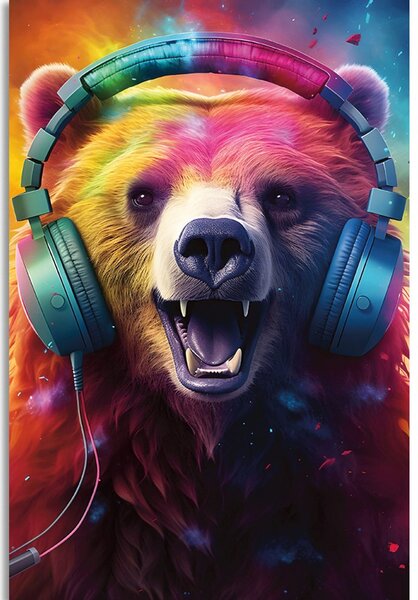 Quadro su tela – Orso con cuffie