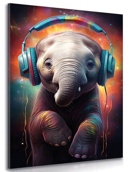 Stampa su tela – Elefante con cuffie