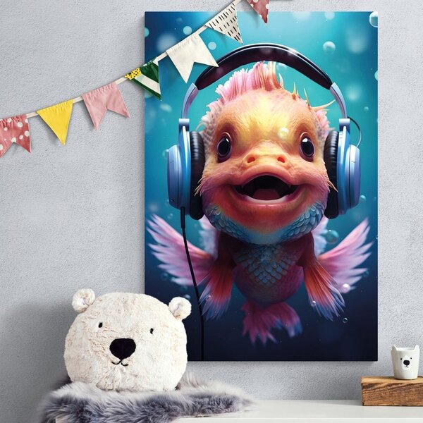Quadro su tela – Pesce con cuffie
