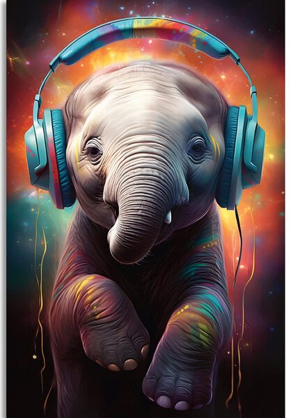 Stampa su tela – Elefante con cuffie