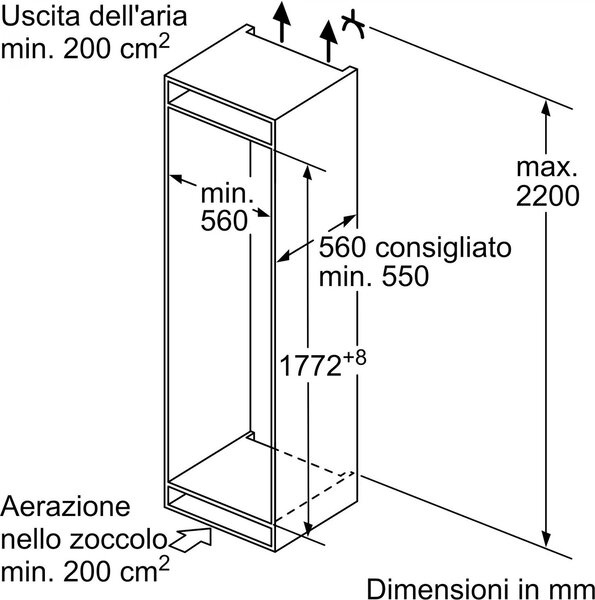 Bosch Frigorifero da Incasso Combinato Capacit 260 Litri No Frost Classe E Serie 2 - KIN86NSE0