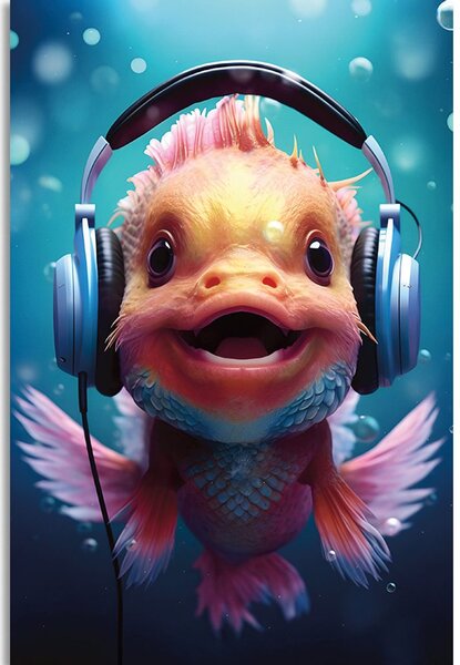 Quadro su tela – Pesce con cuffie