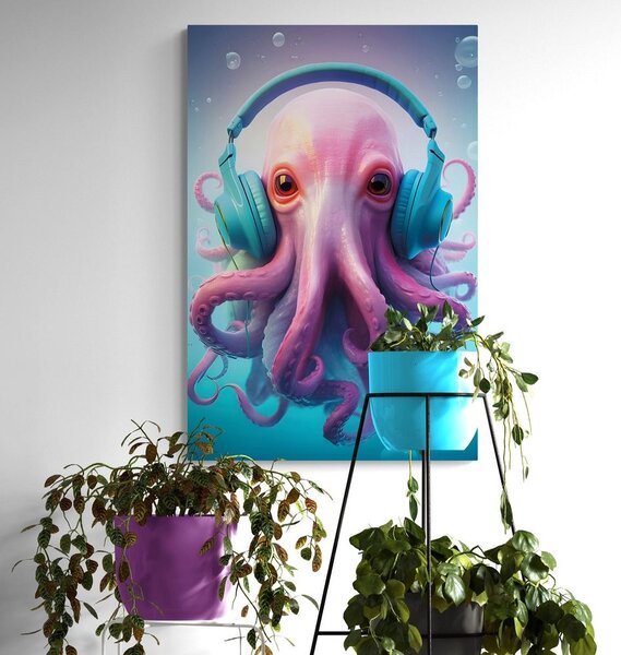 Quadro su tela – Polpo con cuffie
