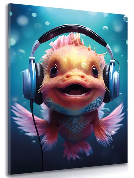 Quadro su tela – Pesce con cuffie