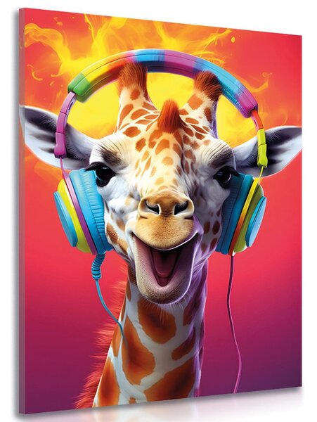 Quadro su tela – Giraffa con cuffie