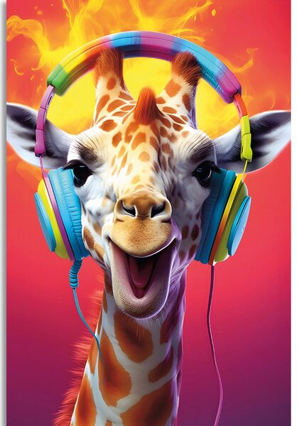 Quadro su tela – Giraffa con cuffie