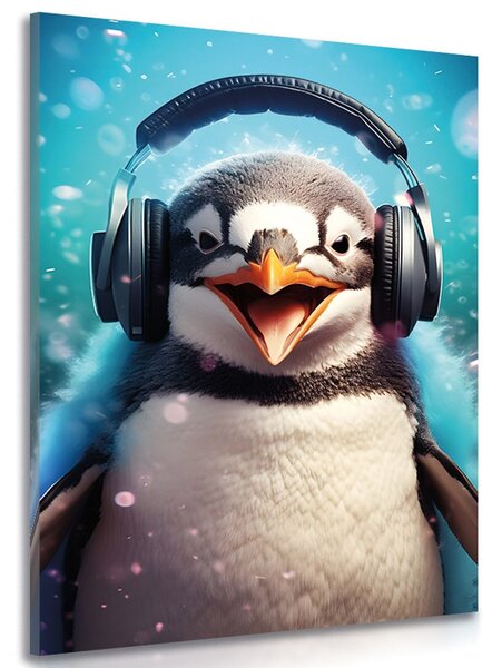Stampa su tela – Pinguino con cuffie
