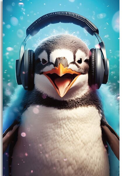 Stampa su tela – Pinguino con cuffie