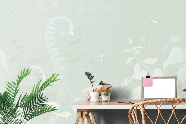 Carta da parati – Natura morta vegetale astratta in verde