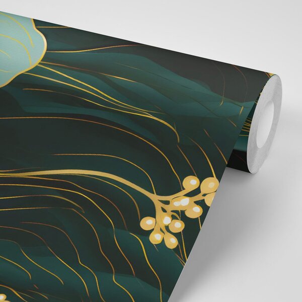 Carta da parati – Fiore lussuoso verde-oro
