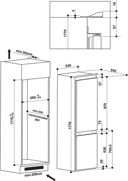 Hotpoint Ariston Frigorifero da Incasso Combinato Capacit 269 litri Classe energetica F Raffreddamento Statico - BCB 7030 E C AAA O3