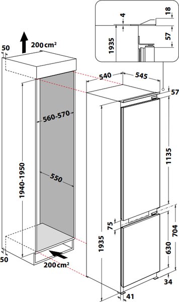 Indesit Frigorifero da Incasso Combinato Capacit 280 Litri Classe energetica E Raffreddamento Statico - INC20 T132