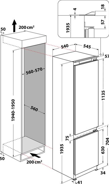Whirlpool Frigorifero da Incasso Combinato Capacit 300 Litri Classe energetica E Raffreddamento Ventilato - WHC20D023B1 SF