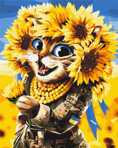 Dipingere con i numeri – Gatto coraggioso con girasoli