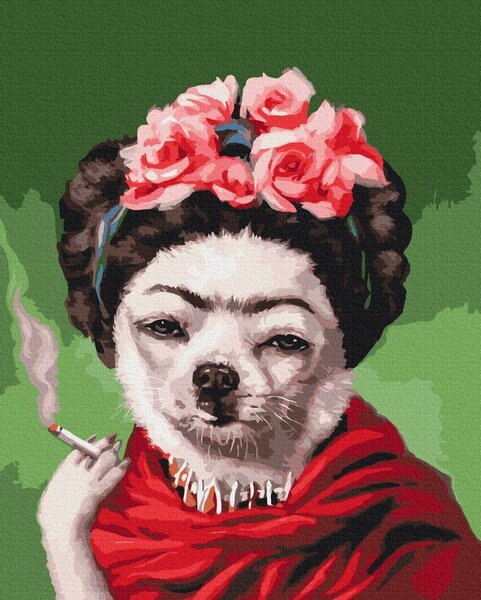 Dipingere con i numeri – Cane con sigaretta ispirato a Frida