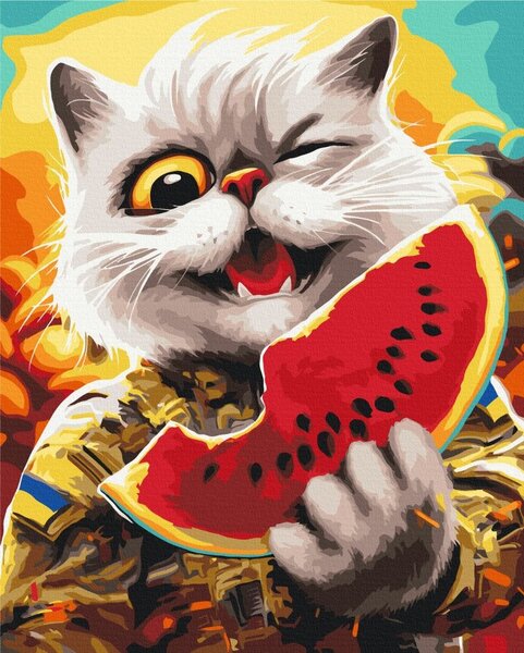Dipingere con i numeri – Gatto coraggioso con melone