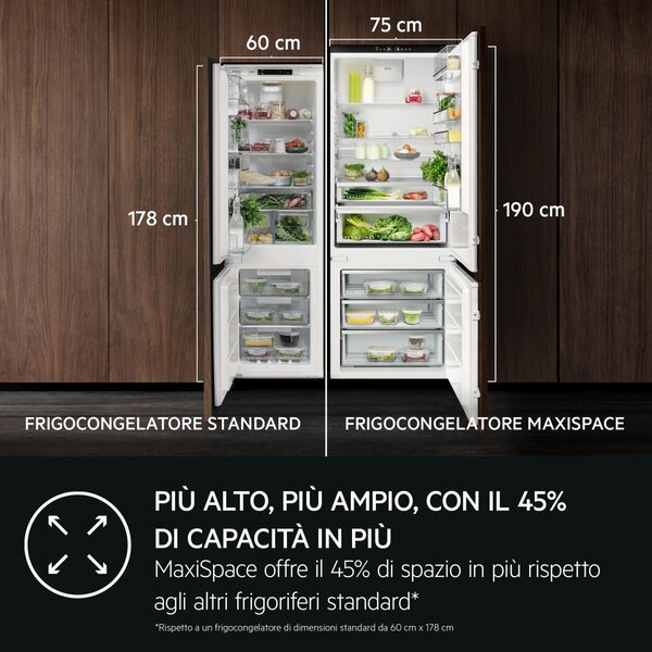 Aeg Frigorifero da Incasso Combinato Capacit 375 Litri Classe energetica D Raffreddamento No Frost colore Bianco - NSC8T751DS
