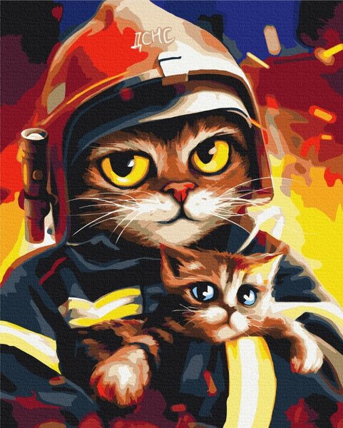 Dipingere con i numeri – Gatto eroico con gattino