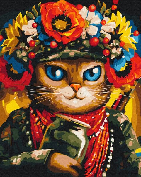 Dipingere con i numeri – Gatto coraggioso con ghirlanda