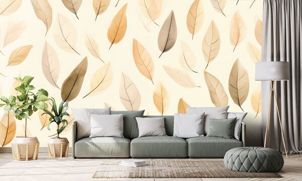 Carta da parati autoadesiva – Foglie beige delicate