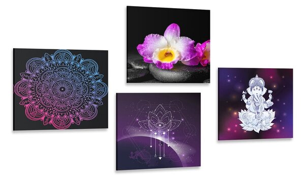 Set di quadri – Natura morta viola Zen con Buddha