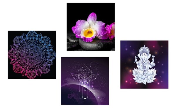 Set di quadri – Natura morta viola Zen con Buddha